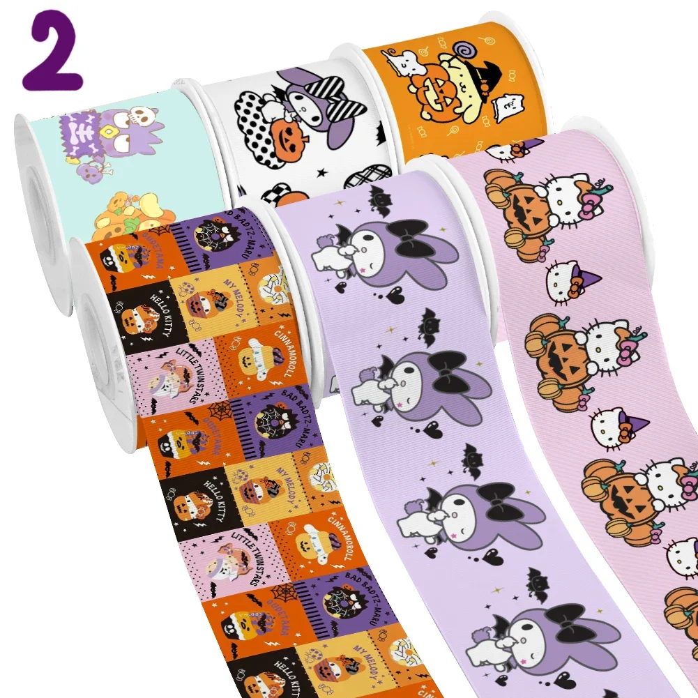 

Halloween Theme Japan Hello Kitty Sanrio Cartoon Melody Design Printed Grosgrain Satin Ribbon for Gift Wrapping Bows 50 Yards