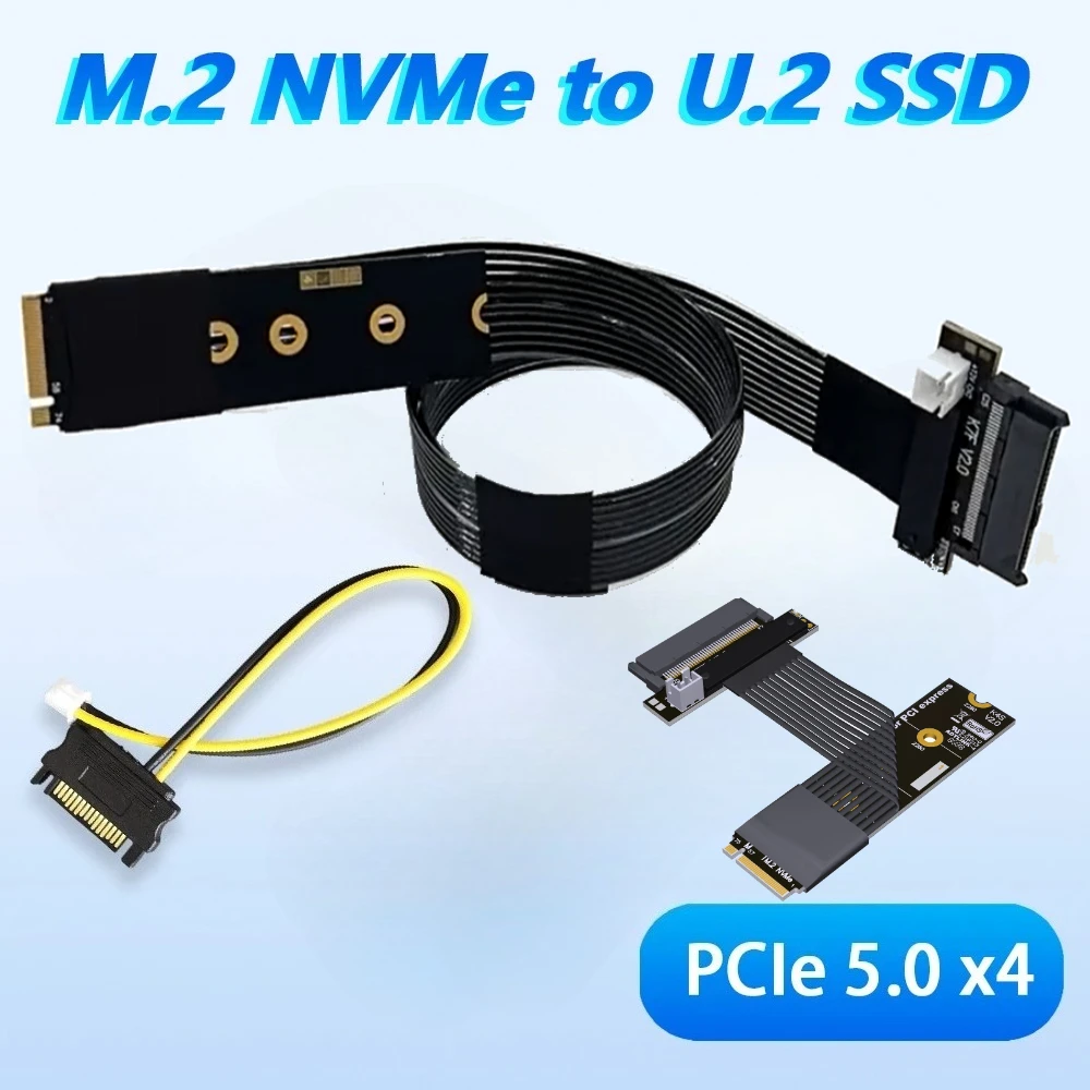 ADT Brand M.2 NVMe to U.2 SFF-8639 SSD Riser Cable PCIe 5.0 x4 Gen5 U.2 NVMe SSD Cards to M.2 NVMe Slot Extension High-speed 5.0