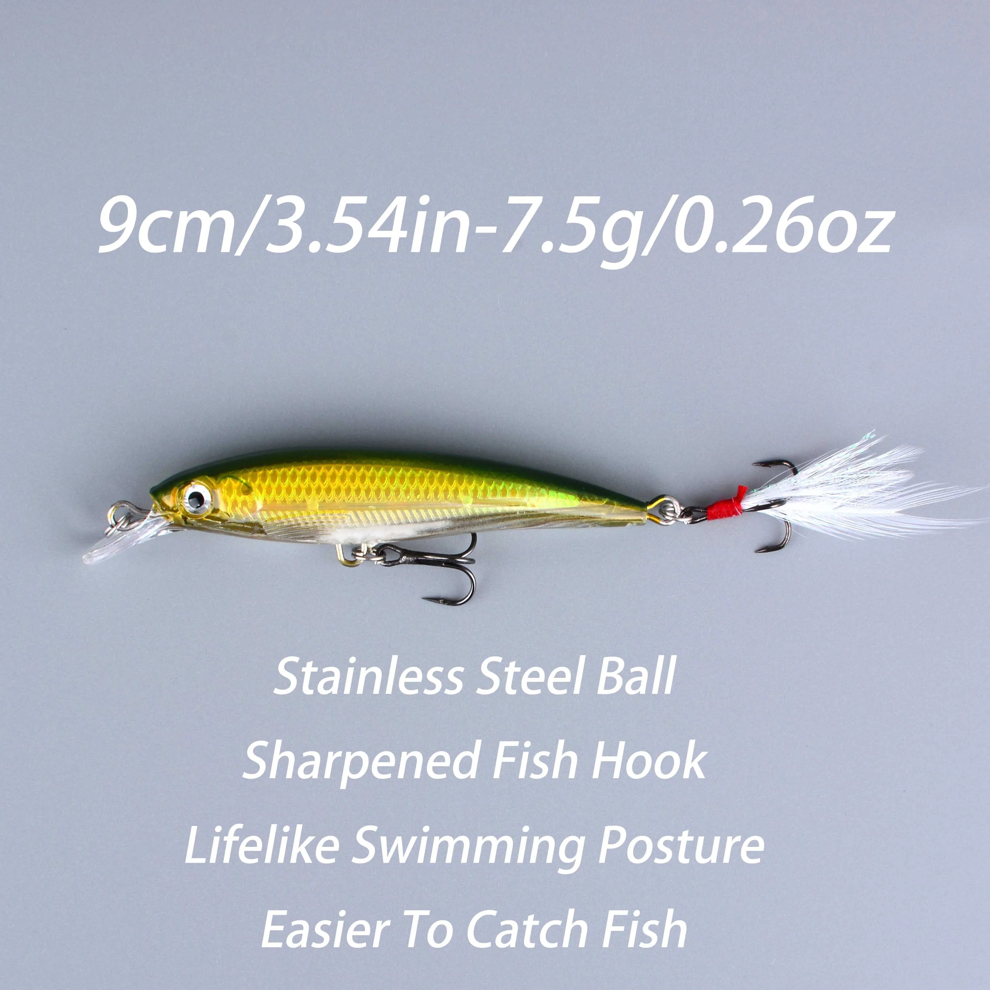 1 Stück Larser Minnow Angelköder, schnellerer Fang von Barsch mit Federhaken, künstlicher Köder, Crankbait, 9 cm/7,5 g Angelköder – Detail 4
