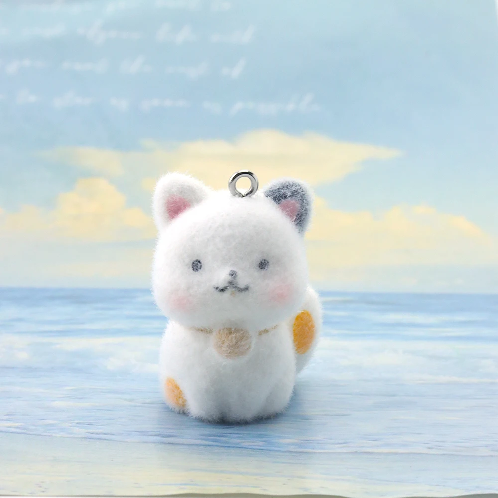 20pcs 3D Flocking Resin Kawaii Kitten Charms Animal Cat Pendant for Necklace Earrings Keychain DIY Making Jewelry Accessories