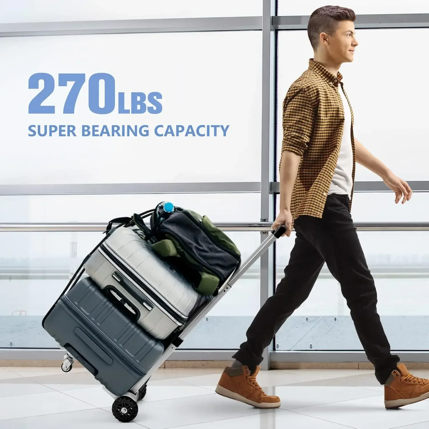 

270LBS Utility Luggage Cart with 4 Wheels,100% Aluminum Dolly Cart, Folding Hand Truck with Advanced Tank Wheels, Portable Dolly