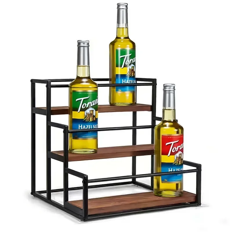 for Customizable Multi-layer Metal and Wooden Bar Cabinets Hotel Club Home Liquor Display Stands
