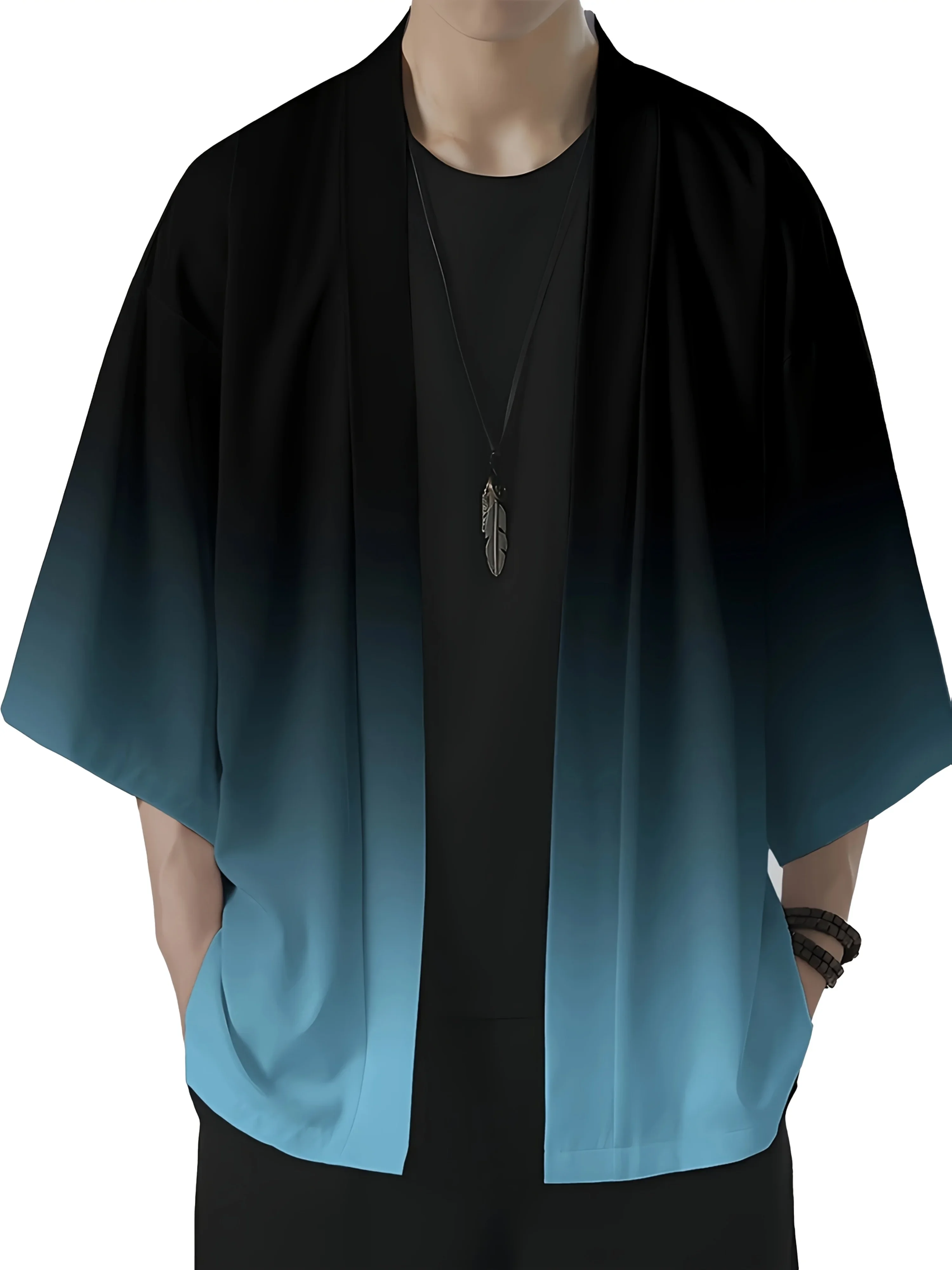 Men's Fashion Gradient Print Loose-Fit Kimono  Casual Summer Beachwear,Open Front, Lightweight Polyester Kimono Style Streetwear