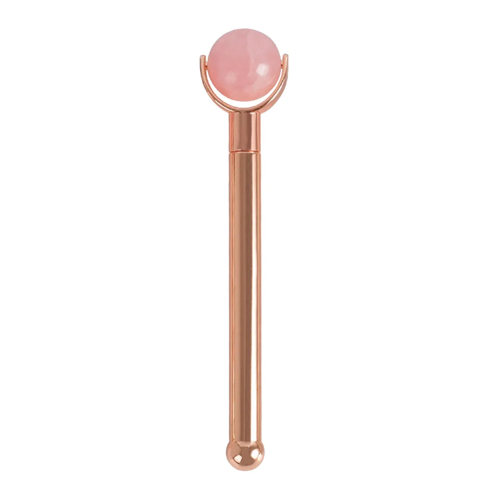 Face Massager Skin Care Roller Pink Roller Rose Gold Metal Handle Lightweight Comfortable Facial Massage Tool Relieves Fatigue - view 3