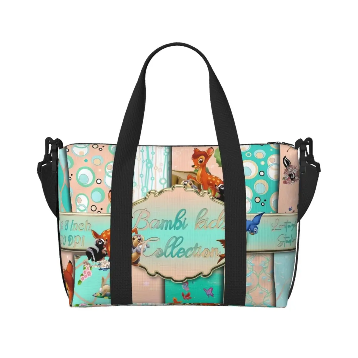 

Custom Bambi Animated Movies Beach Tote Bag for Women Large Compartment Gym Beach Travel Bags