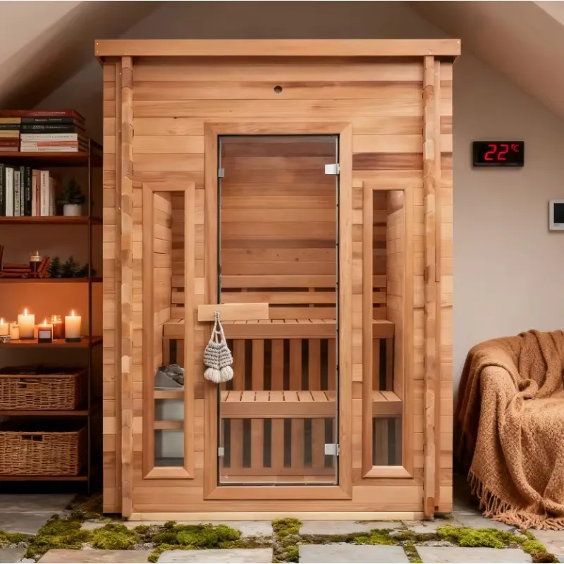 

Customized 2-4 Person Solid Wood Outdoor Steam Sauna Room Red Cedar Hemlock Modern Dry Steam Sauna Cabin for Home Garden Villa