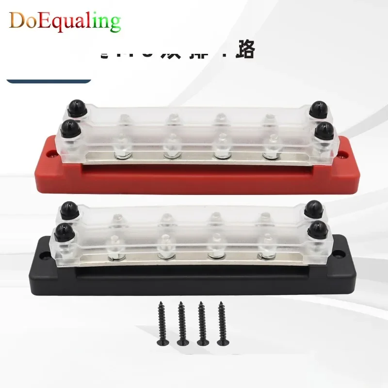 Wotor-boat RV Yacht Circuit Modification Busbar M6 Double Row 4-way Terminal Block with Transparent Cover Busbar Accessories