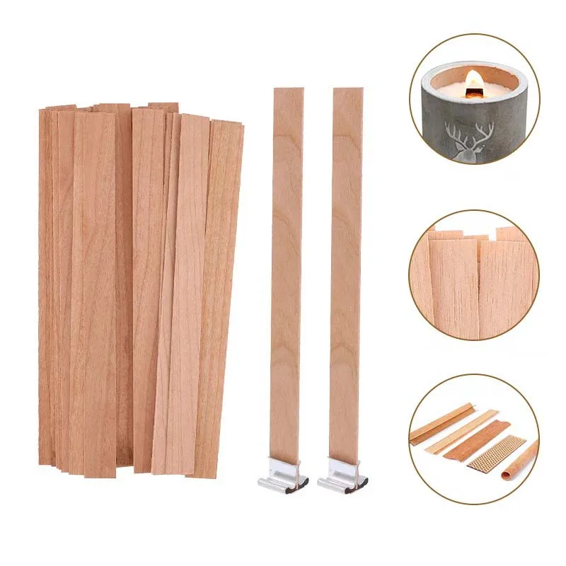 20pcs Wooden Candles Wick DIY Candle Making Kit Smokeless Candle Core with Clip Base Handmade Candle Wood Core Candlewick