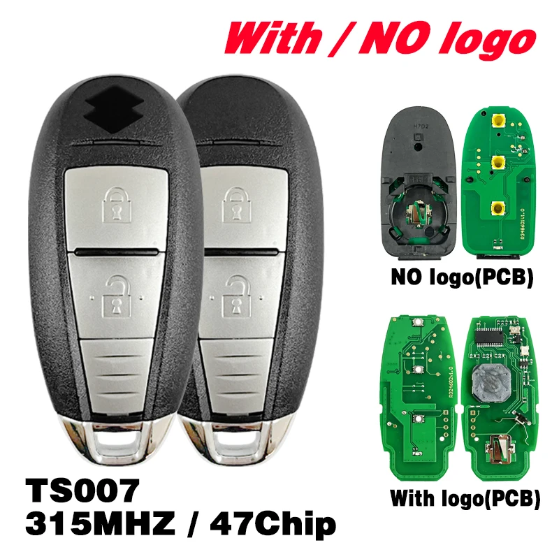 

CN048024 Aftermarket 2 кнопки Smart Keyless go Remote Fob 47 чипов 315 МГц FCC TS007 для S-uzuki SWIFT SX4 VITARA 2010-2015