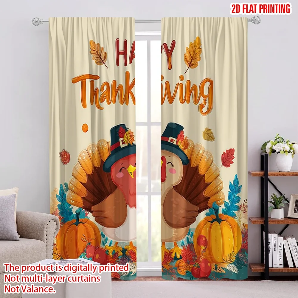 2 قطعة طباعة مسطحة ثنائية الأبعاد ستائر نافذة عيد القديس باتريك السعيد كارتون تركيا _ أوراق الخريف والقرع-قماش الخريف بدون #1