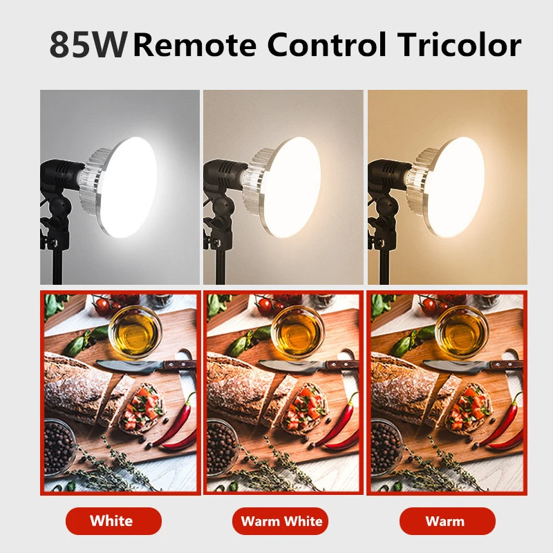 85W LED ถ่ายภาพหลอดไฟ E27 ฐานโคมไฟพร้อมรีโมทคอนโทรลหรี่แสงได้หลอดไฟ Daylight สําหรับ Photo Studio Softbox