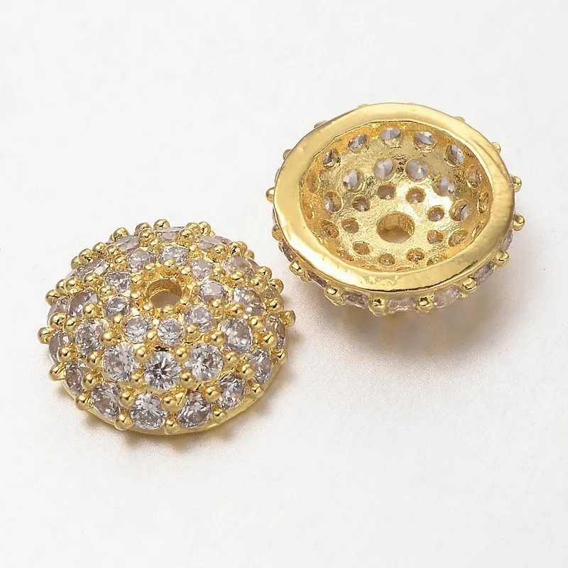 20pcs Multi-Color Brass Micro Pave Cubic Zirconia Bead Caps, Half Round Dome 8x3mm with 1mm Hole for DIY Jewelry Making
