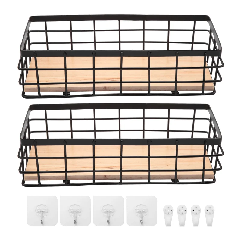 

ABWP-2Pack Metal Storage Basket With Wood Base,Decorative Baskets For Home Storage,Wire Basket For Organizing Small Tableware
