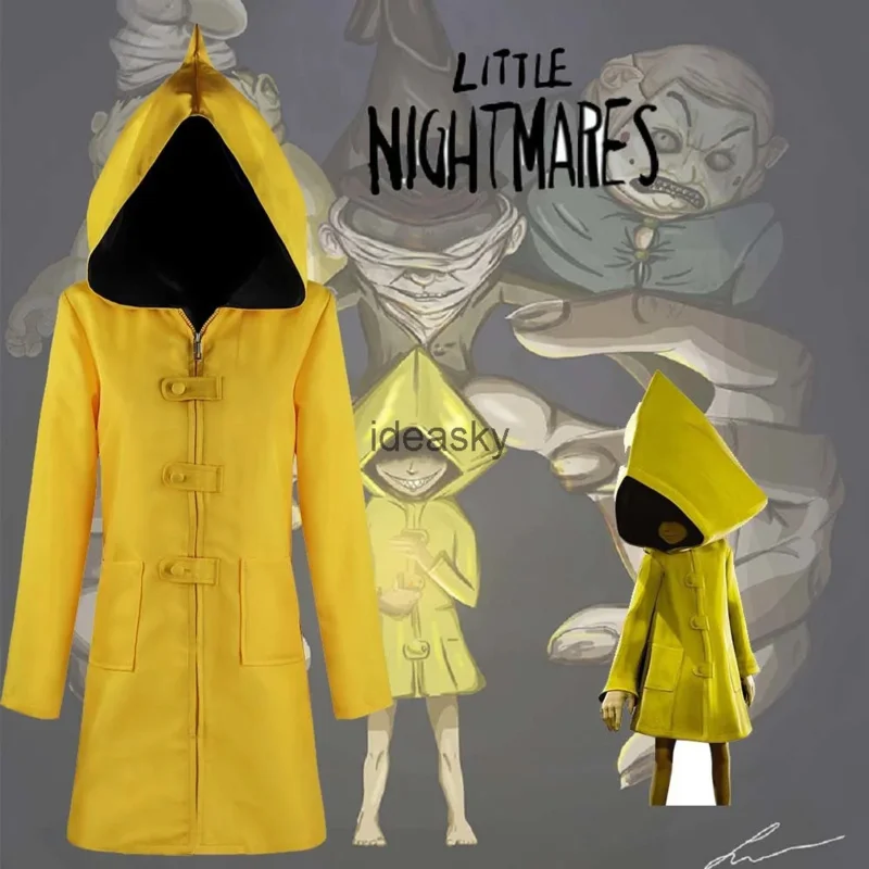 Новинка 2025 года, костюм для косплея Little Nightmares 2 Mono Six, голодный детский костюм для мальчиков, маленькая шесть желтых длинных курток, пальто, костюм на Хэллоуин ☆ ☆ Новинка 2025 года, костюм для косплея Little Nightmares 2 Mono Six, голодный детский костюм для мальчиков, маленькая шесть желтых длинных курток, пальто, костюм на Хэллоуин ☆ ☆