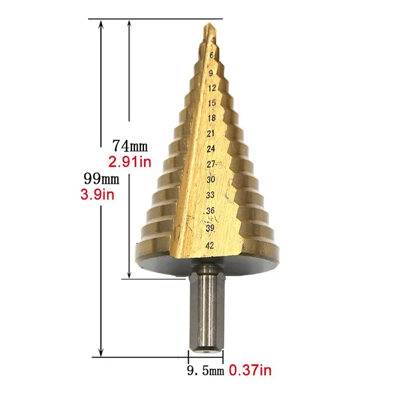 4-42mm Triangular Handle Straight Groove Titanium Plated Step Drill Electric Hand Drill Drill and Expand Pagoda Drill Tool