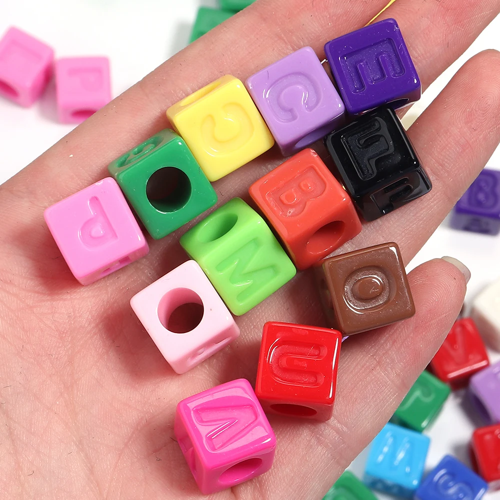 

50pcs Acrylic Square Letter Beads Solid Color Alphabet Large Hole Loose Beads For Jewelry Making DIY Bracelets Necklace Supplies