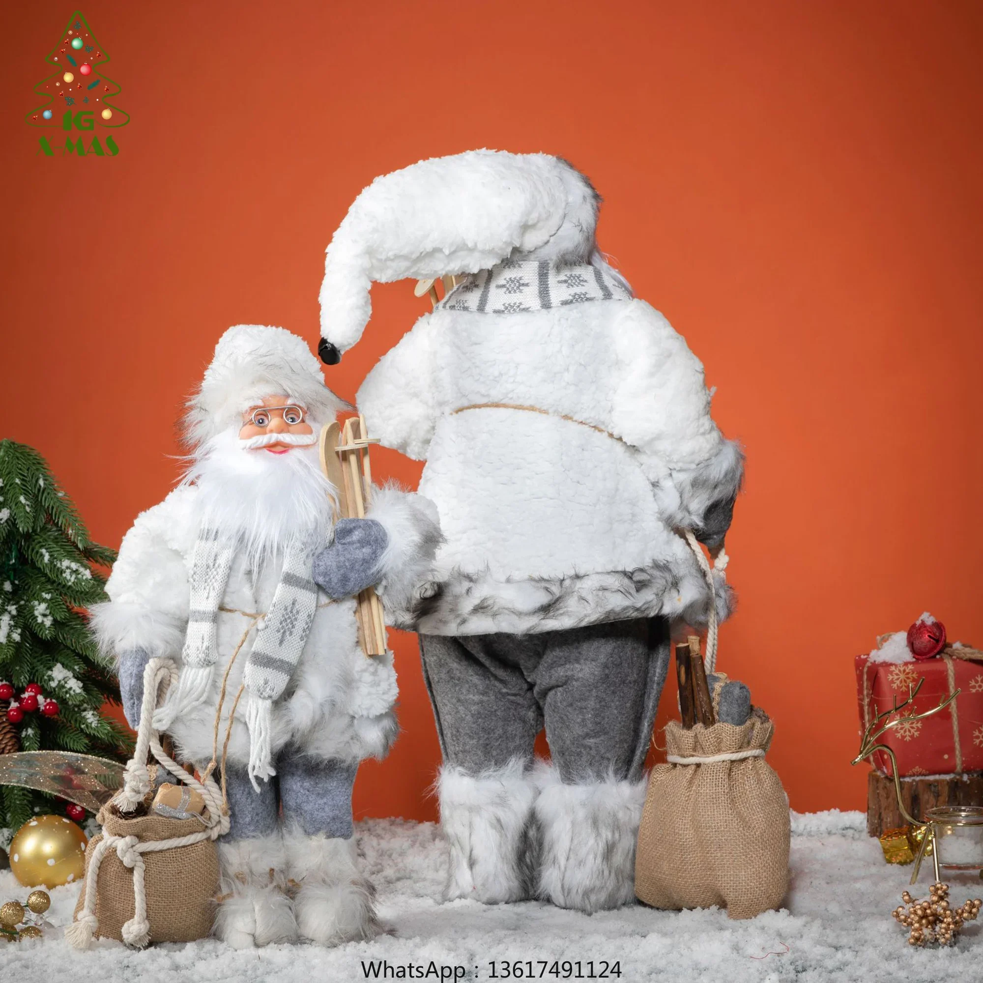 KG Xmas Ready To Ship Papa Noel Pere Noel 30CM 45CM 60CM White Christmas Santa Doll Standing Santa Claus Figurine