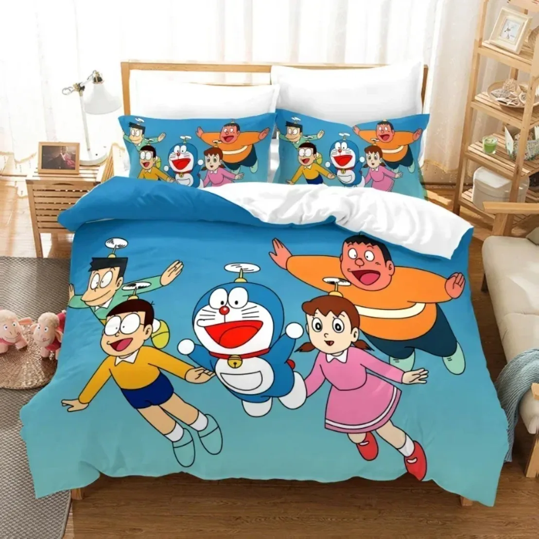 HOT Cartoon RoboCat Duvet Cover Cute D-Doraemons Bedding Sets Home Blue Printed Pillowcase Set Various sizes