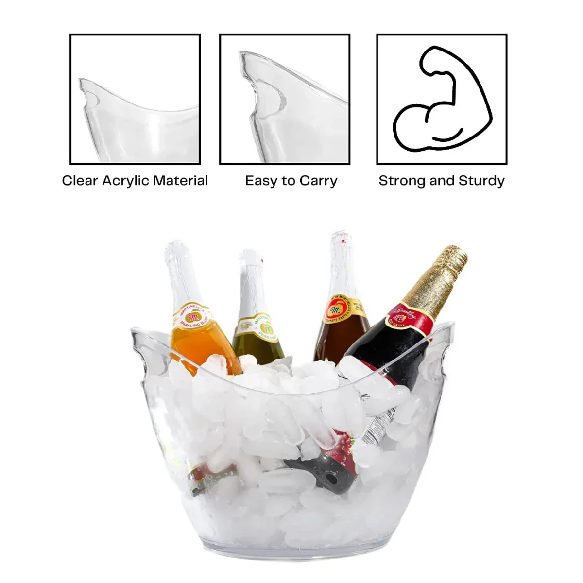 Anti Slip Bottom Ice Buckets for Parties Clear Acrylic 3.5 Liter Storage Basket for 2 Wine Champagne Or 4 Beer Bottles