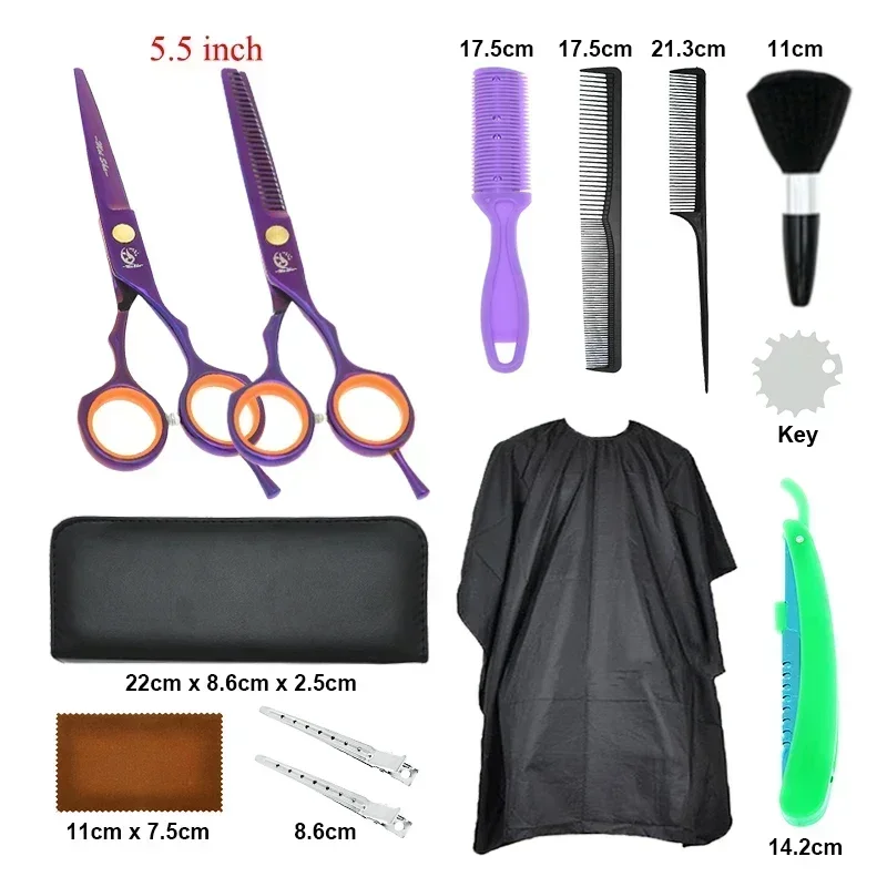 

5.5" Professsional Hair Scissors Set Stainless Steel Hairdressing Hair Cutting Thinning Shears Barbers Comb Razor Cloth A0029A
