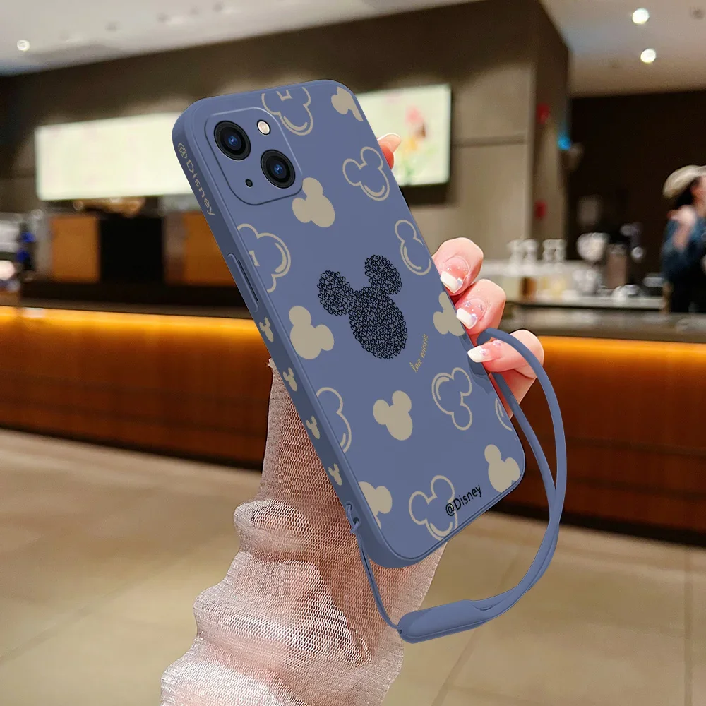 Mickeys Minnies Phone Case For iPhone 15 14 13 12 11 Pro Max Mini X XR XS SE20 6 6s 8 7 Plus Silicone Cases with Hand Strap