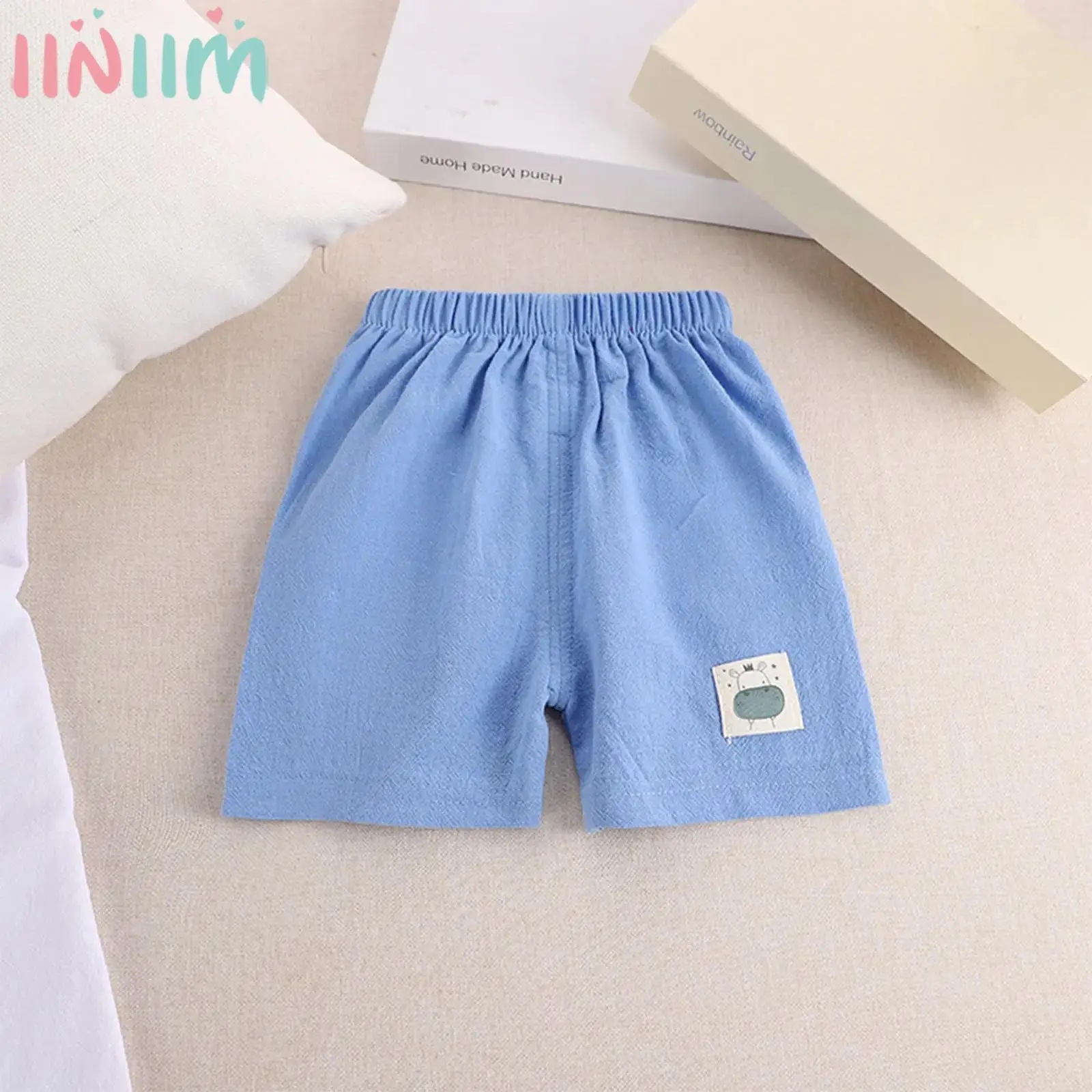 

Baby Boys Girls Summer Casual Cotton Linen Shorts Elastic Waistband Print Comfortable Bottoms for Daily School Holiday Home Wear