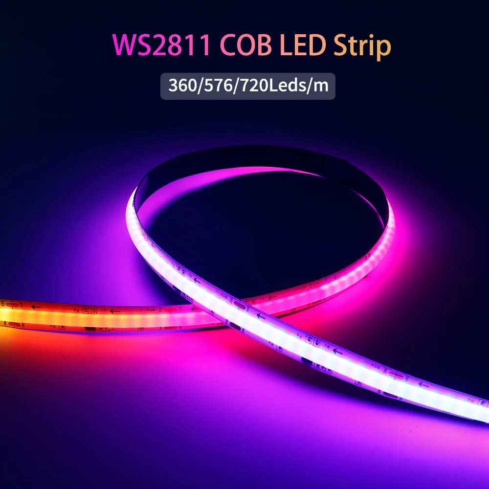 WS2811 COB RGBIC LED Strip Light  Addressable SPI Dream Color Flexible 360 576 720leds/m WS2812B Ribbon Tape RA90 DC12V 24V