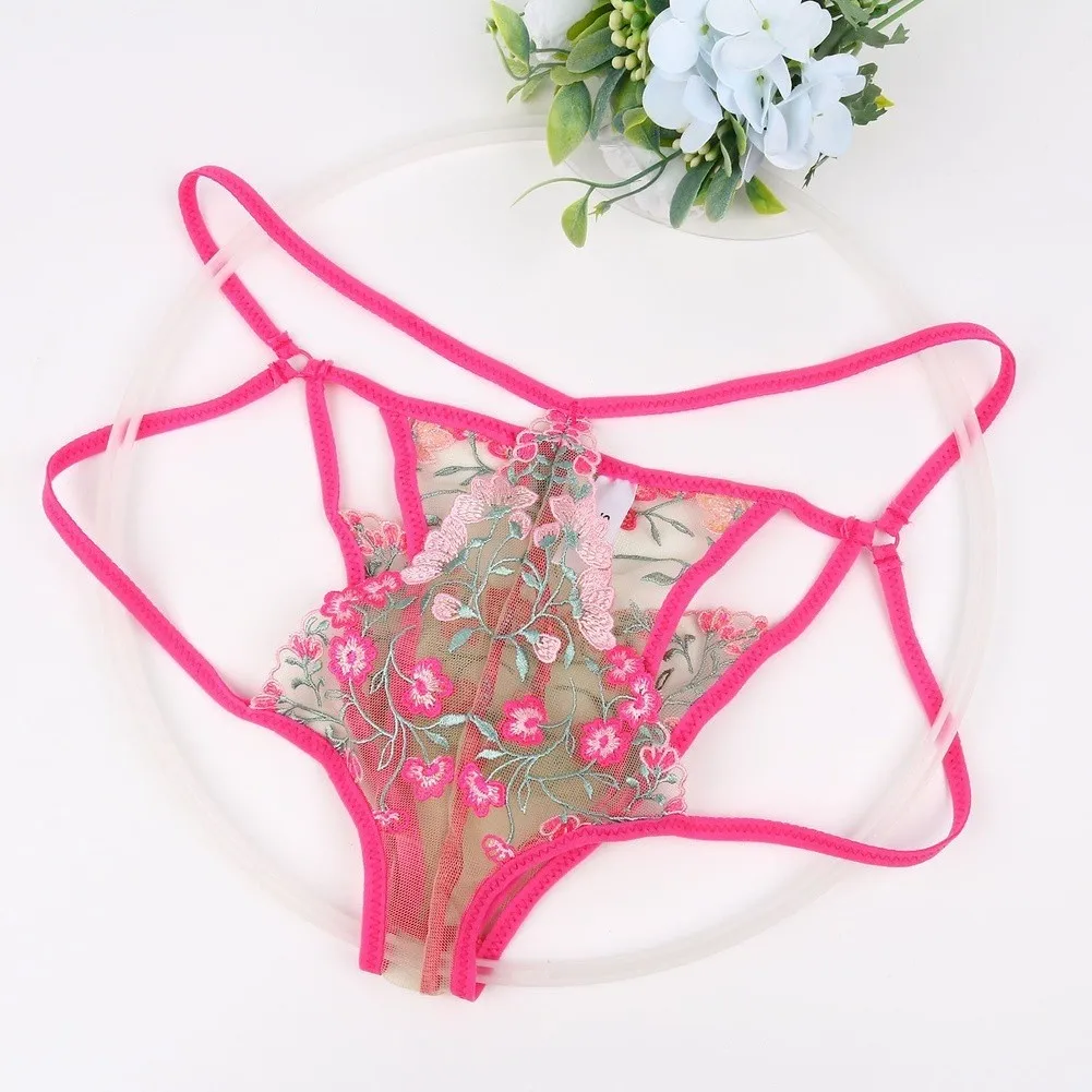 Men Sexy Briefs Underwear Mesh Floral Embroidered Lace G-String Underwear Low-waist Breathable Thongs Underpant