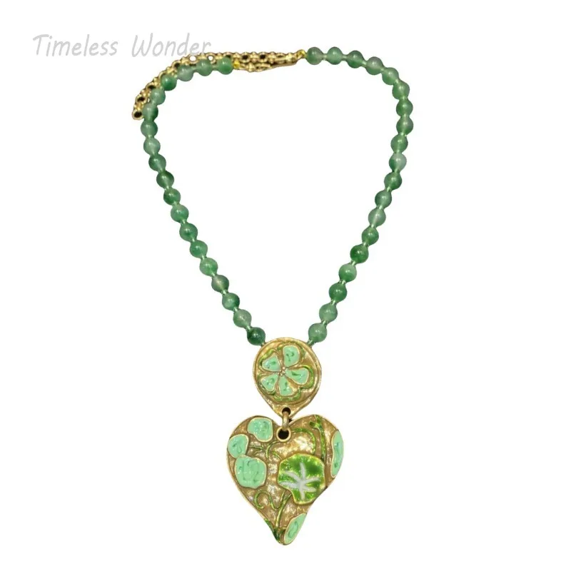 

Timeless Wonder Retro Enamel Lotus Heart Beaded Necklaces for Women Designer Jewelry Runway Trendy Rare Sweet Gift Top New 4628