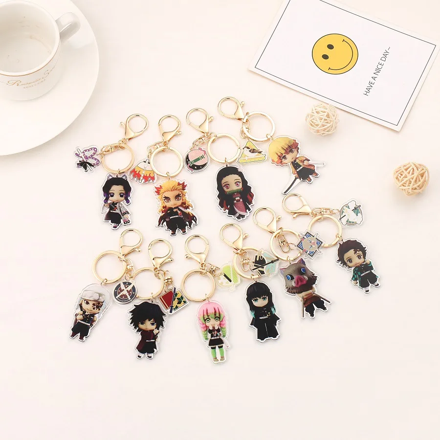 New Demon Slayer Anime Cartoon Acrylic Keychain Pendant Merchandise Same Style Gold Buckle Drop Shipping Cross-border Gift