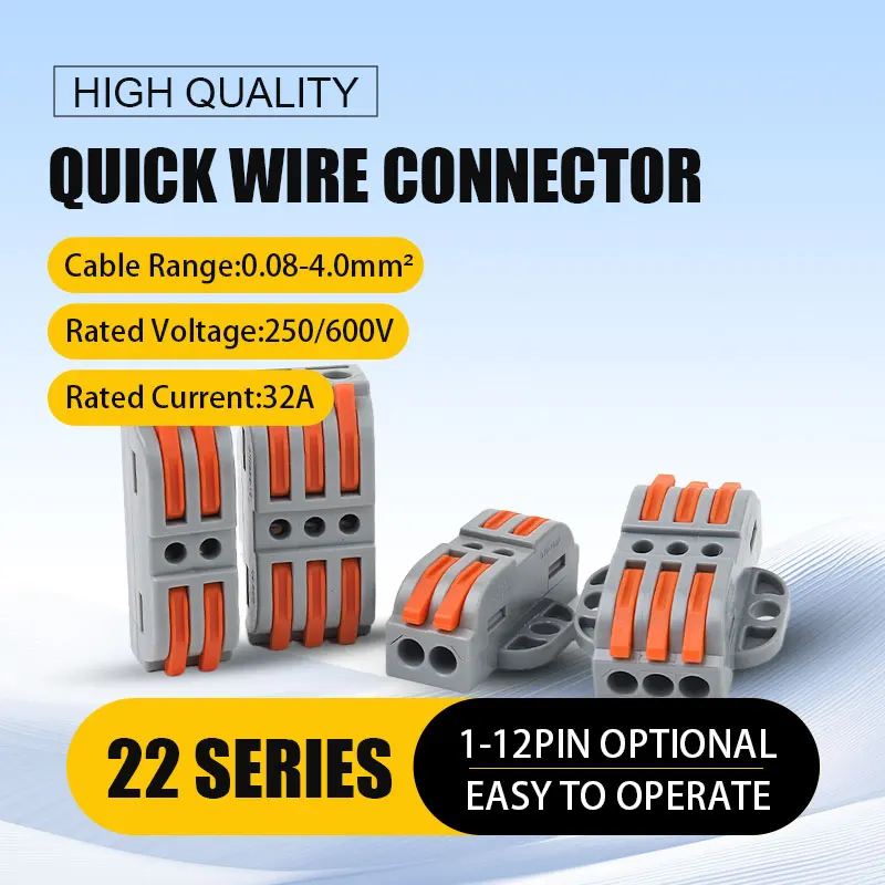 

10PCS Lever Wire Connectors Quick Wiring Connector For Electrical Cable Push-in Conductor Terminal Blocks 2/3/4/5/6/8/10/12 Pin