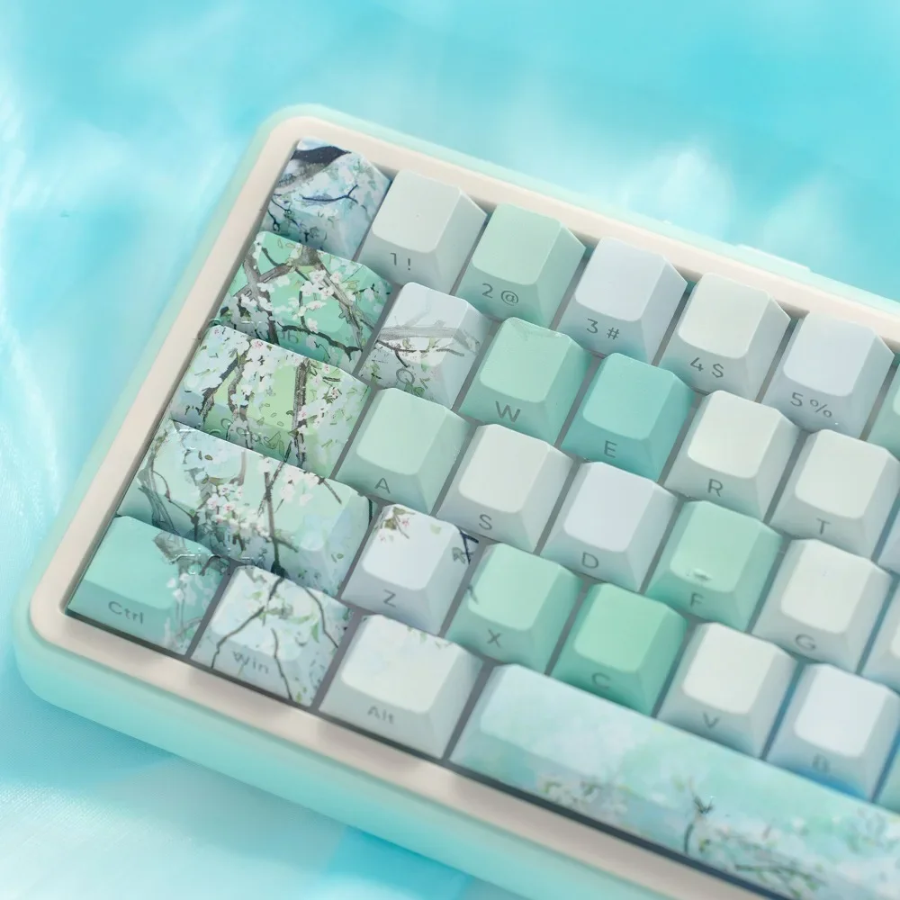 128 Keys, Magpie Hidden Blue Mountain, Keycaps PBT Cherry Keycaps for Gateron Cherry MX Switch Mechanical Keyboard