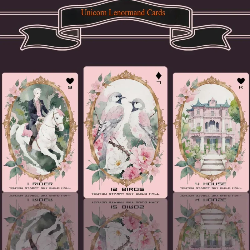 Original Genuine Pink Romantic Unicorn Renowned 42 Cards PVC Waterproof Psychology Beginner Divination Tool Lenormand Board Game