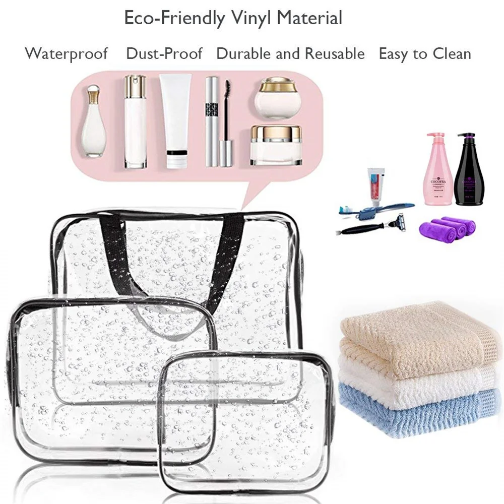 3 Sizes Transparent PVC Material Travel Bag Waterproof Cosmetics Makeup Toiletry Clear Wash Pouch Bag Travel Accessories Unisex