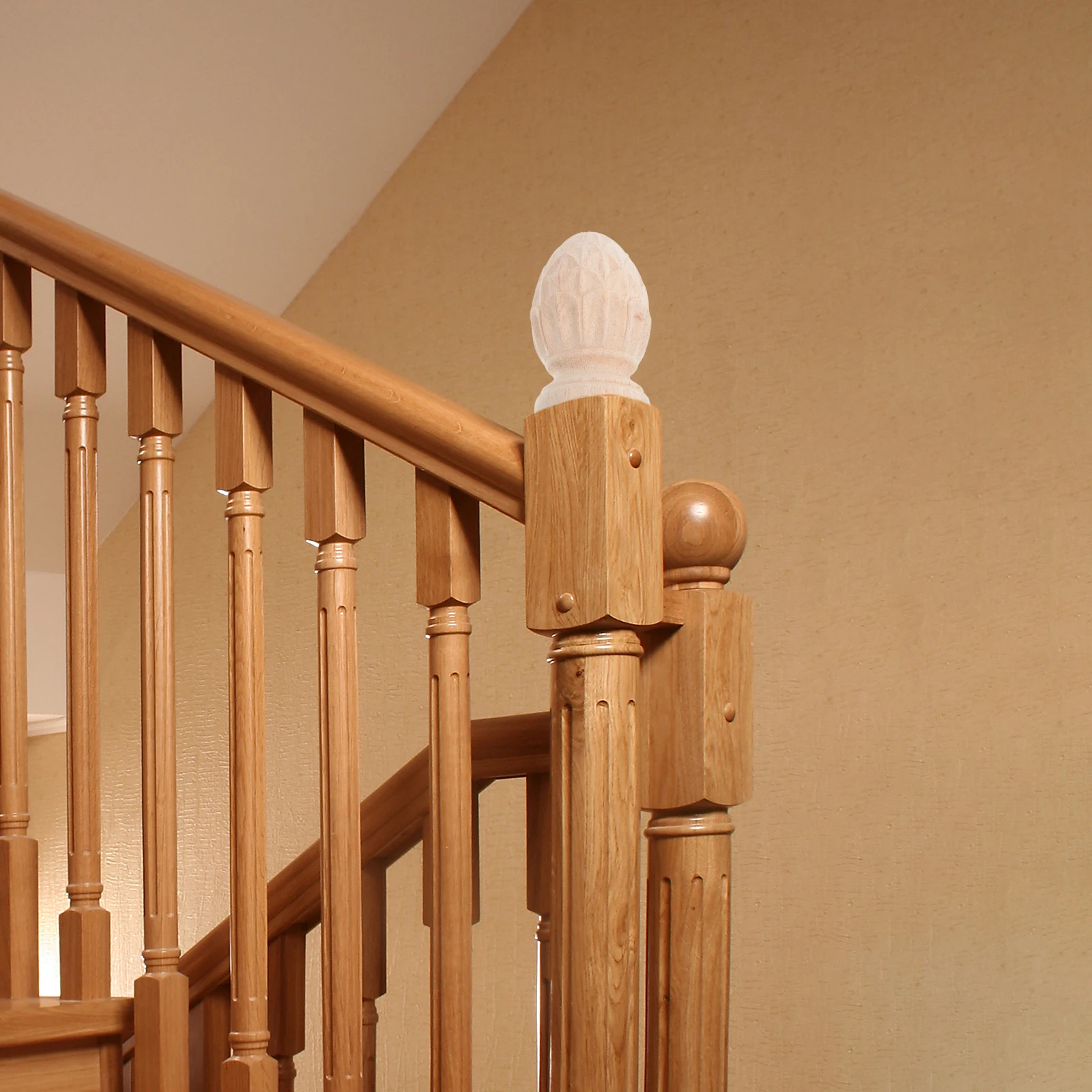 

Wood Stairs Finial Deco Pineapple Carved Column End European Style Carved Wood Post Topper Staircase Column Head Furniture parts