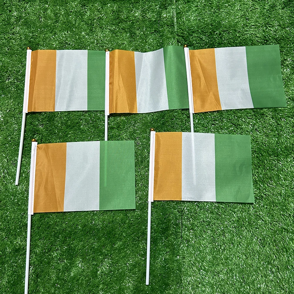 Bandera del cielo bandera de mano de la Costa de marfil 14x21cm 10/20/50/100 Uds poliéster volando el cartel nacional de Ivorian bandera de mano de Cote d'Ivoire