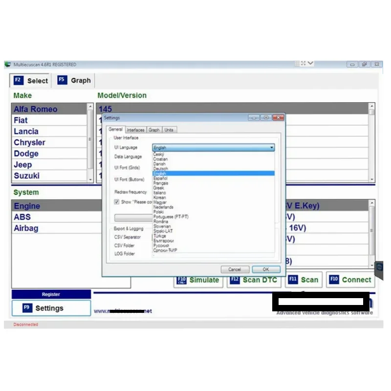 New Multiecuscan V5.2 Registered for Fiat/Chrysler/Dodge/Jeep/Suzuki Scanner Software Work with ELM327 / OBD II Diagnostic Tool