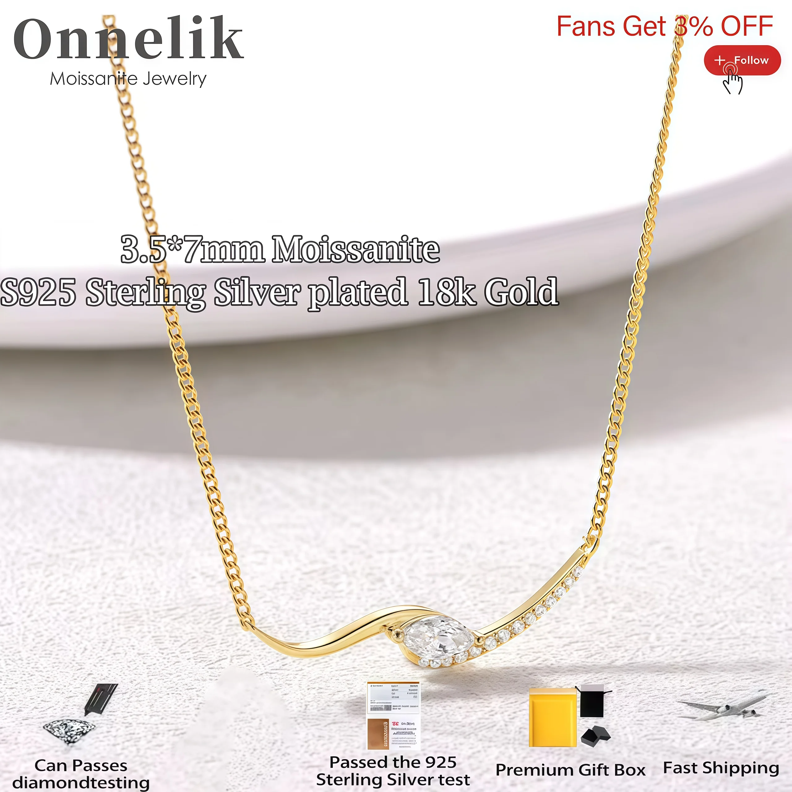 

Onnelik Full Moissanite Marquise Pendant Necklace 925 Sterling Slive for Women Wedding Party Engagement Fine Jewelry Gifts