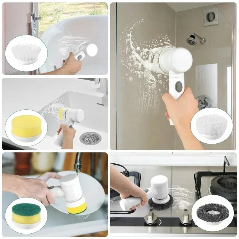 Power Scrubber 5 Replaceable Brush Heads Electric Spin Scrubber Bathroom Cleaning Brush Power Scrubber Electric Brush Home New