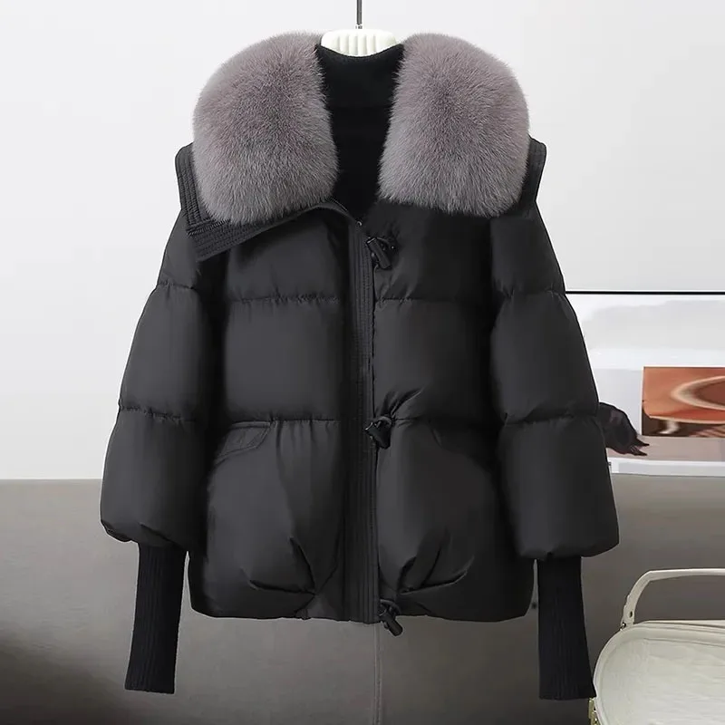 Autumn Winter Lady Thicken Parkas Jacket 2025 Women Leisure Big Fur Collar Puffer Coat Korean Female Loose Down Cotton Outwear