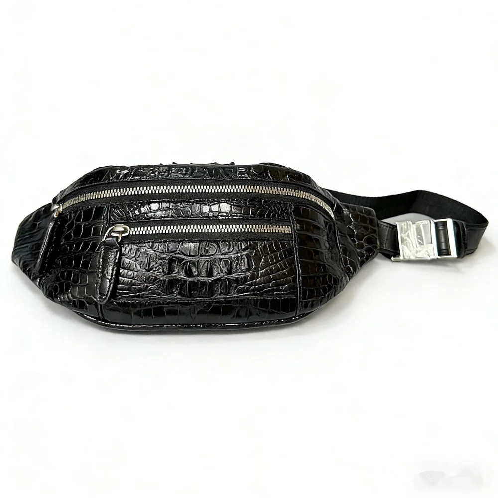 Authentic crocodile leather belt bag one-shoulder cross-body bag casual outdoor sports mobile phone bag view 3