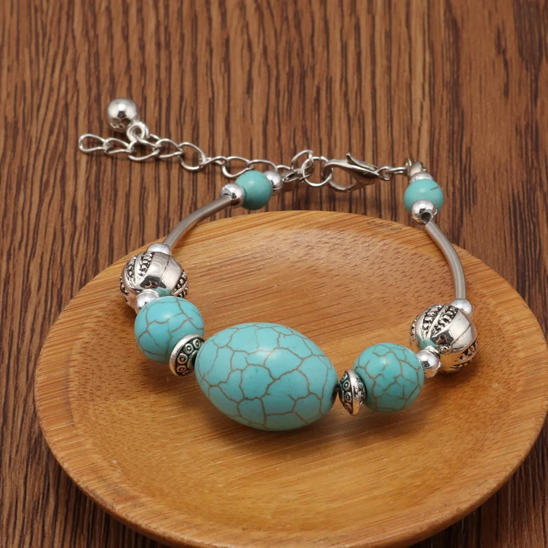 Böhmisches handgefertigtes Armband mit türkisfarbenen Perlen für Frauen und Mädchen, Party- und Festivalschmuck, Geschenke – Detail 3