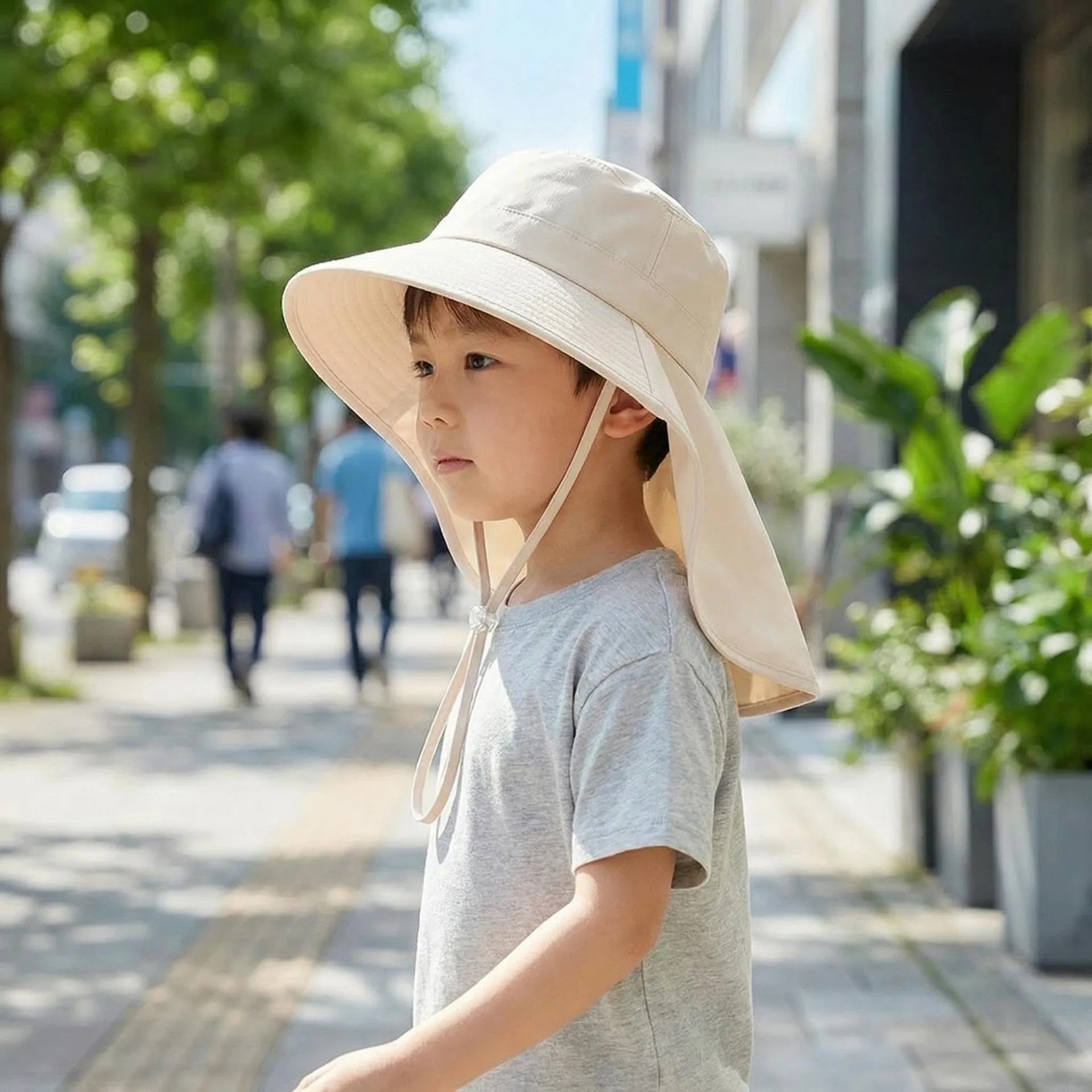 Sun hat for children (female), summer neck protector against UV rays, wide brim, outdoor woven straw hat, open top
