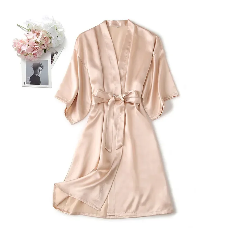 Women's Satin Robe Belted Elegant Solid Color Silky Comfort Bathrobe Loungewear