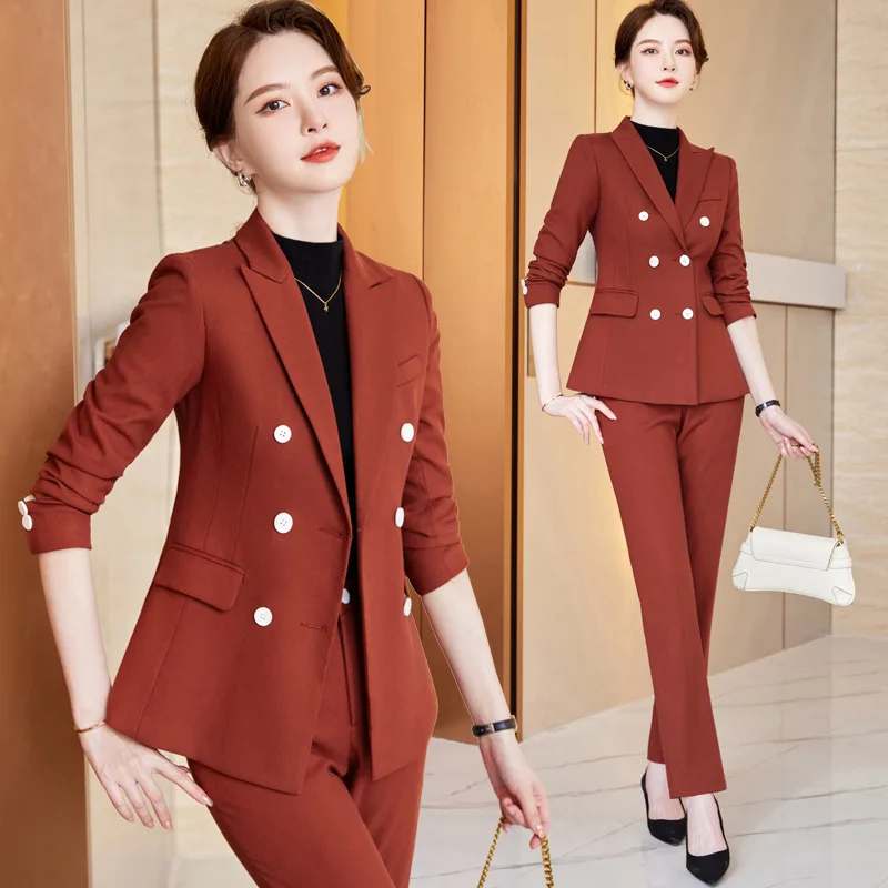 Long Sleeve Suit Suit Women's Autumn Fashion Double Breasted British Style Small Business Suit Coat Elegant Formal Clothes Overa