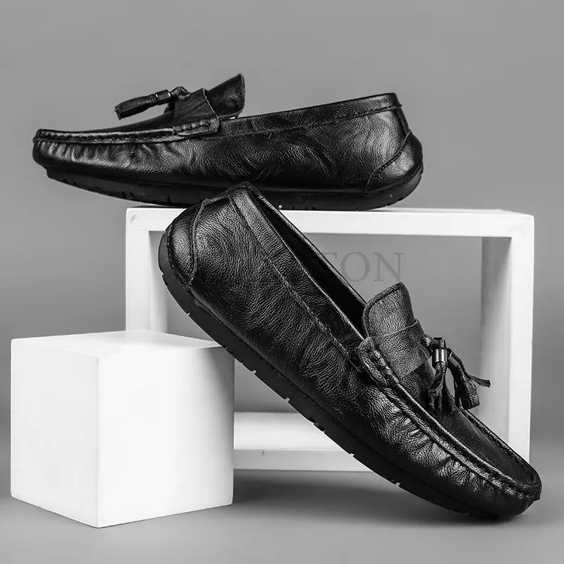 Tassel Loafer Shoes Men Slip on Genuine Leather Driving Moccasins Mens Comfortable Casual Flats for Business Man Fashion Shoes