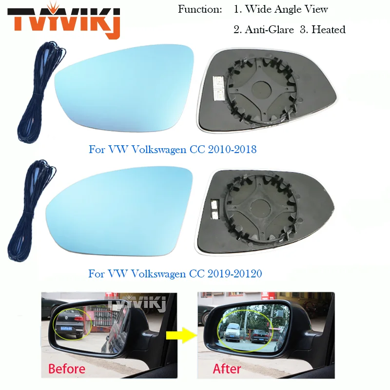 

TVYVIKJ Side Rearview Mirror Blue Glass Lens For VW CC 2010-2020 Wide Angle View anti glare side door mirror wing