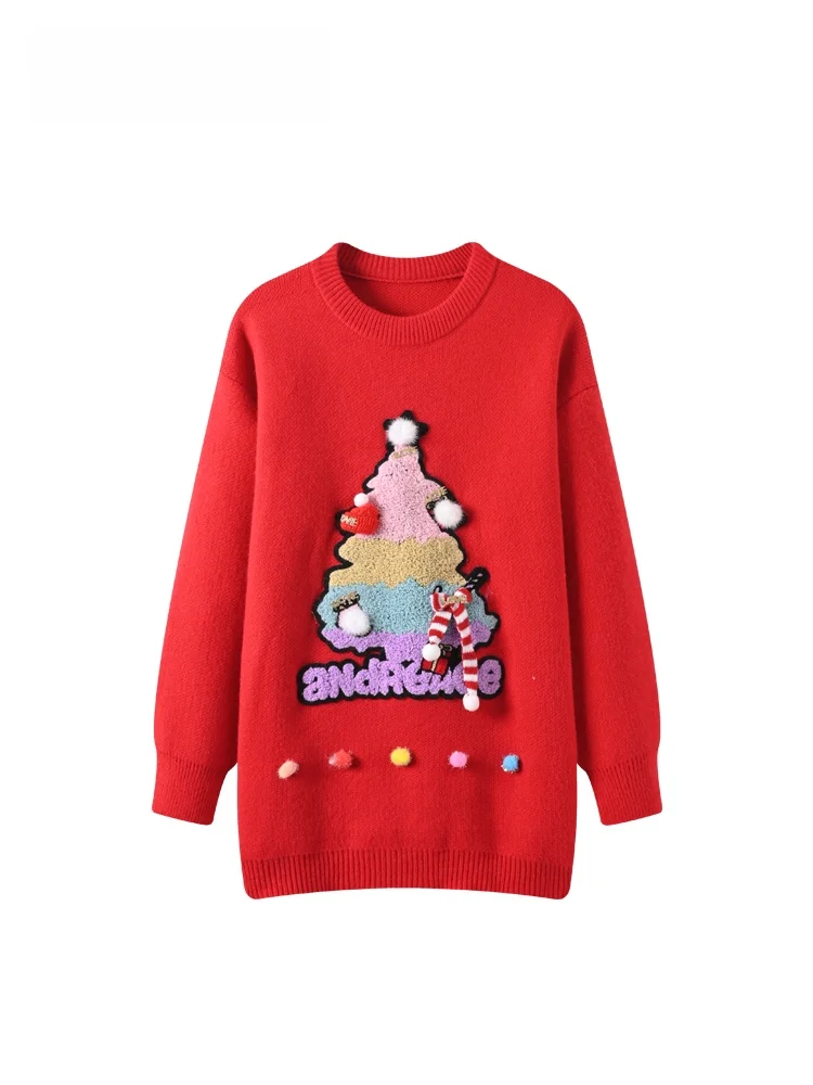 

Cara CLUB plus Size Knitwear Long Sve round Ne Women's Autumn Winter New Sle Fat MM Meat Covering Slimming Top