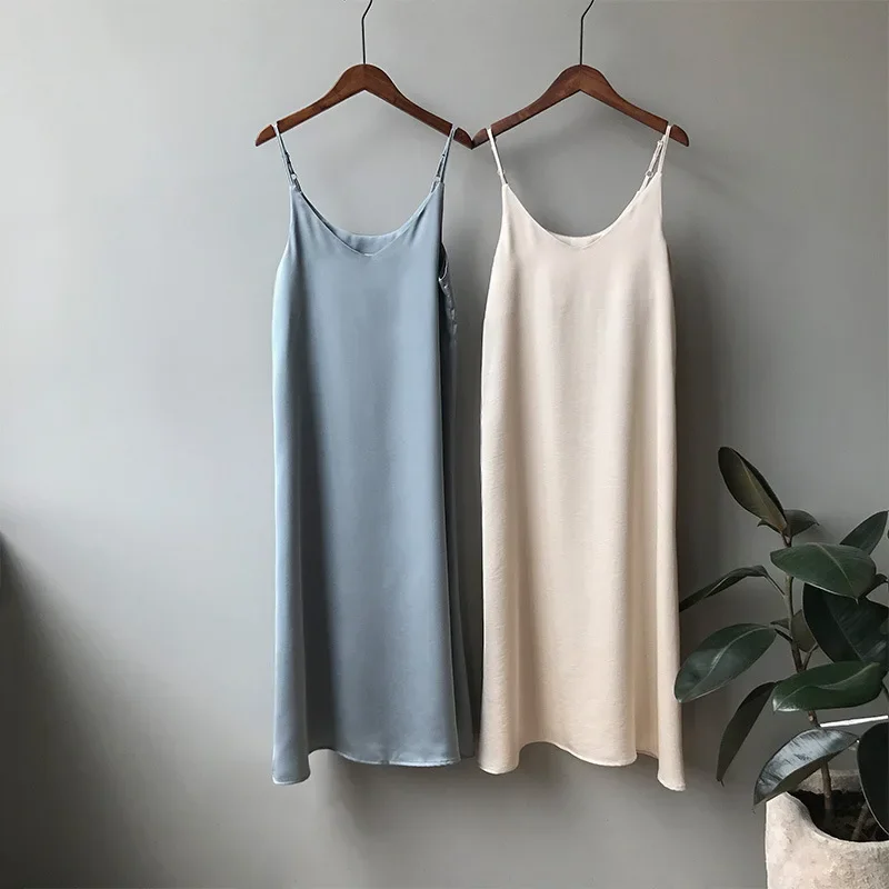 Spring summer 2023 Woman Tank Dress Casual Satin Sexy Camisole Elastic Female Home Beach Dresses v-neck camis sexy dress