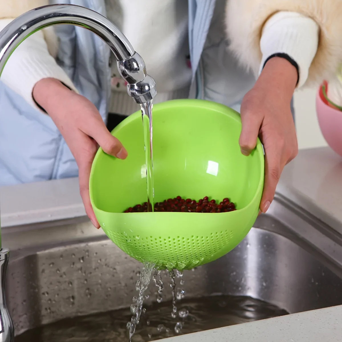 1PC -basket rice basin rice sieve large rice basin rice washer household rice basket kitchen drainage